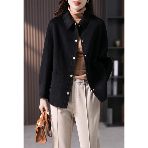 原形羊毛双面呢短大衣女2023秋冬新款韩版小个子短款宽松毛呢外套 商品图2