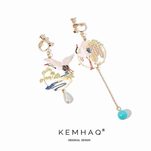 新款潮国风飞鹤不对称复古银耳钉气质长款耳夹女 商品图9