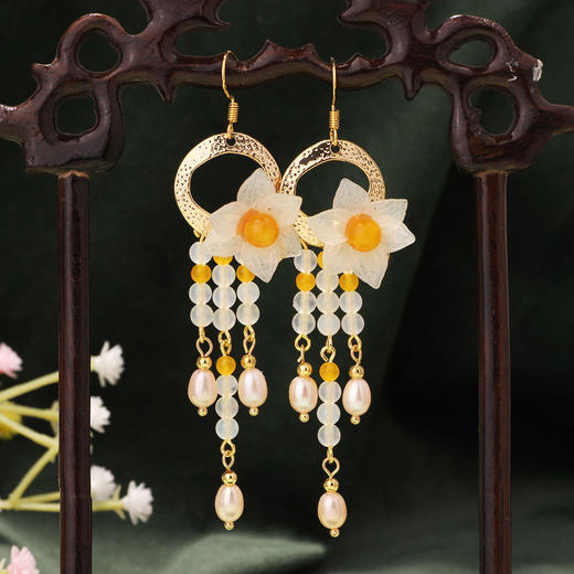 超仙古风十二花神耳环女长款流苏汉服耳坠荷花桃花国风耳饰耳夹 商品图3