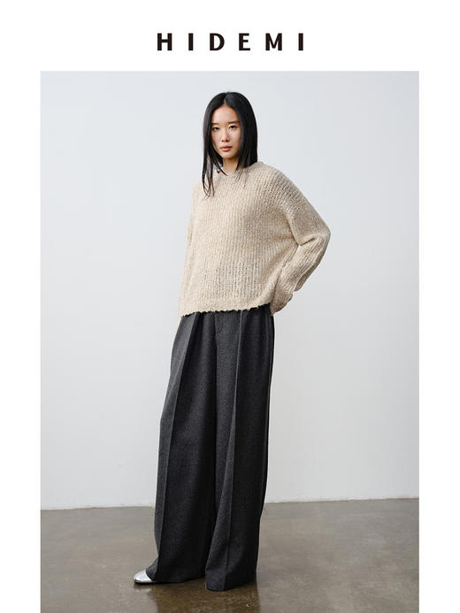 HIDEMI 意大利羊驼毛粗纺粗针松弛感极简宽松大毛衣 商品图2
