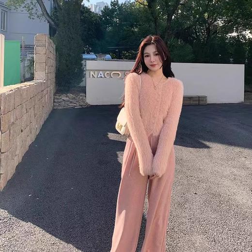 金蘑菇菇香氛貂貂 私服套组慵懒风貂貂毛衣真丝羊毛裤裤套装女 商品图2