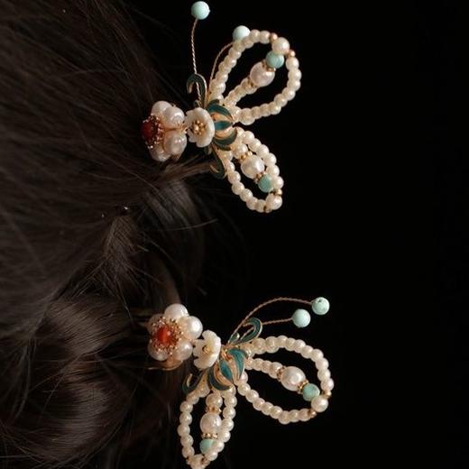 古风发梳蝴蝶颤簪烧蓝贝珠古典发簪现代日常点缀汉服发饰 商品图2