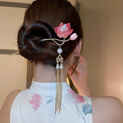花朵流苏发簪后脑勺盘发旗袍发钗古风头饰 商品图3