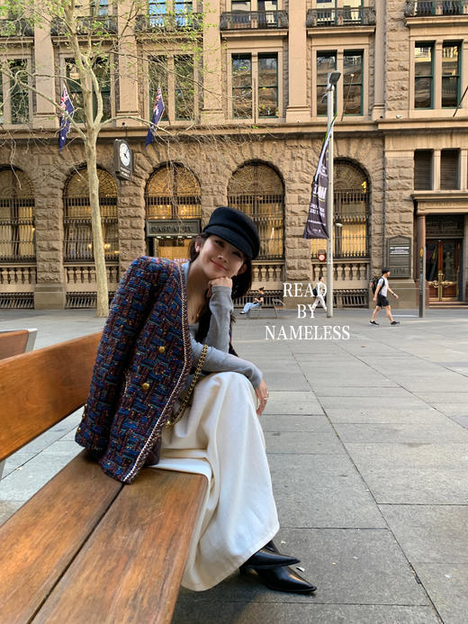 Read Nameless /纸醉金迷羊毛小香蓝紫色+灰色挂脖露肩打底衫+白日梦我小香裙 商品图1