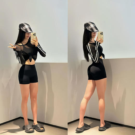 跃牌【禅语梵心系列】修身透气拼色网纱罩衫  CX2411（无胸垫） 商品图3