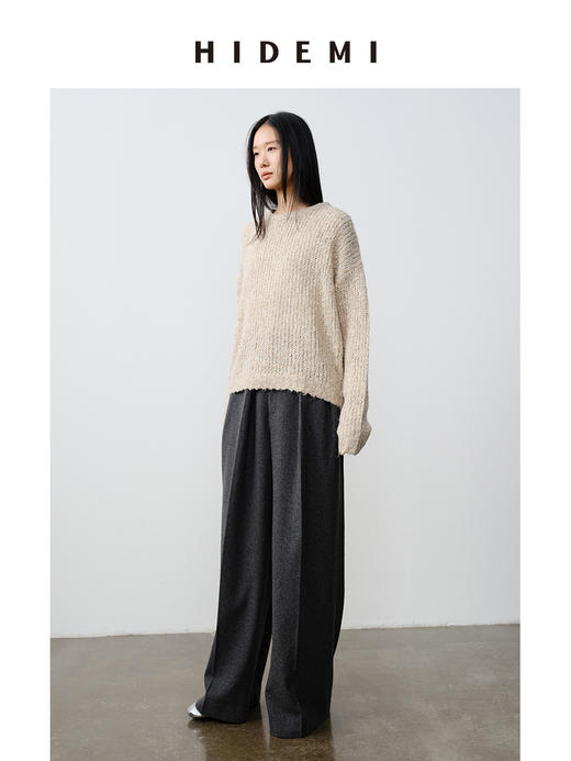HIDEMI 意大利羊驼毛粗纺粗针松弛感极简宽松大毛衣 商品图1