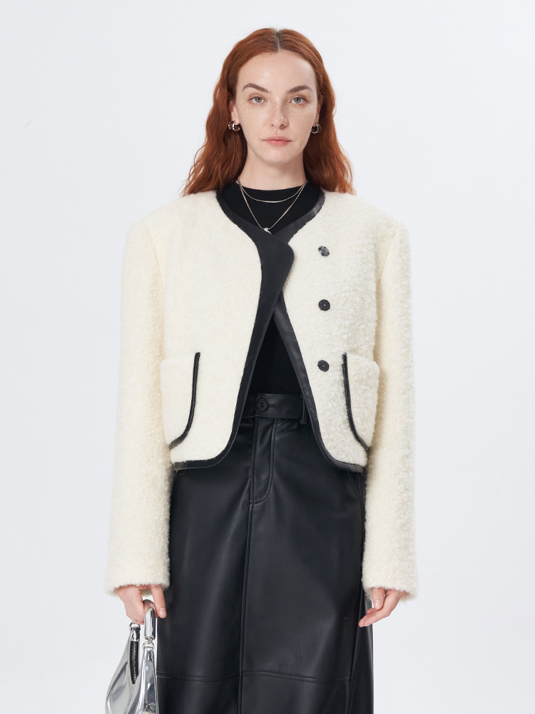 Self Who羊毛混纺圈圈纱短款小香风外套女秋冬2023新款气质名媛风