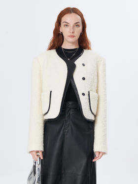 Self Who羊毛混纺圈圈纱短款小香风外套女秋冬2023新款气质名媛风