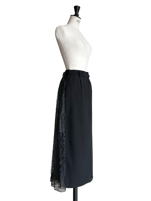 TYNVIE 拼接蕾丝裙摆铅笔裙-黑色 商品图6