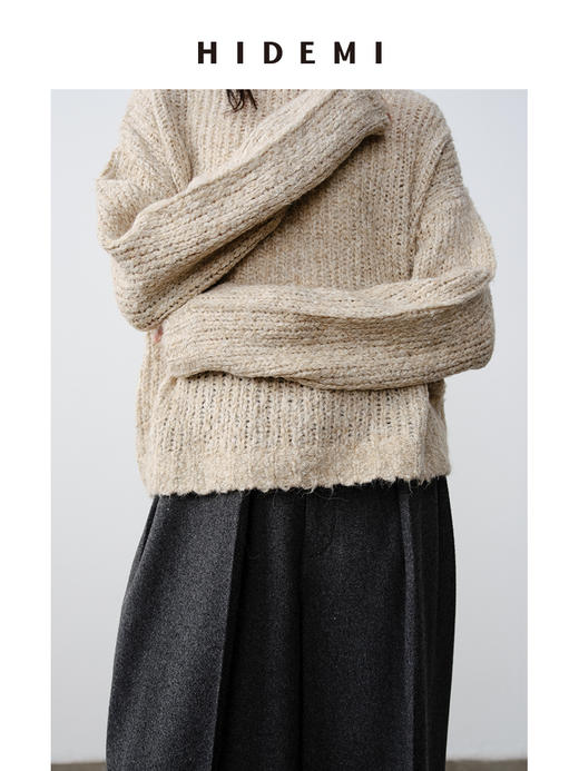 HIDEMI 意大利羊驼毛粗纺粗针松弛感极简宽松大毛衣 商品图3