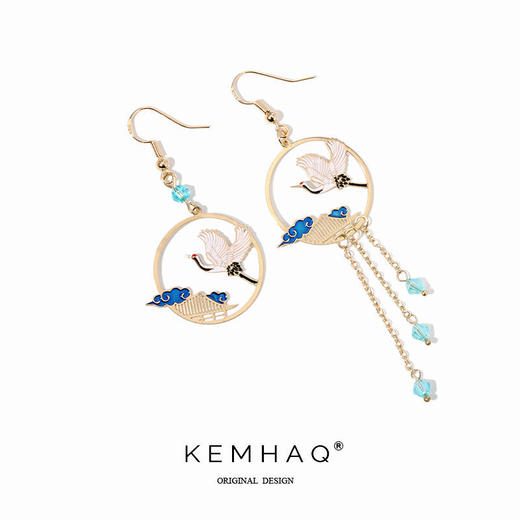 新款潮国风飞鹤不对称复古银耳钉气质长款耳夹女 商品图6