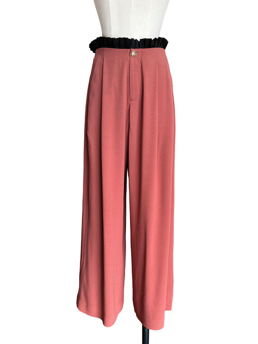 TYNVIE 撞色褶皱腰直筒休闲裤-珊瑚红 商品图6