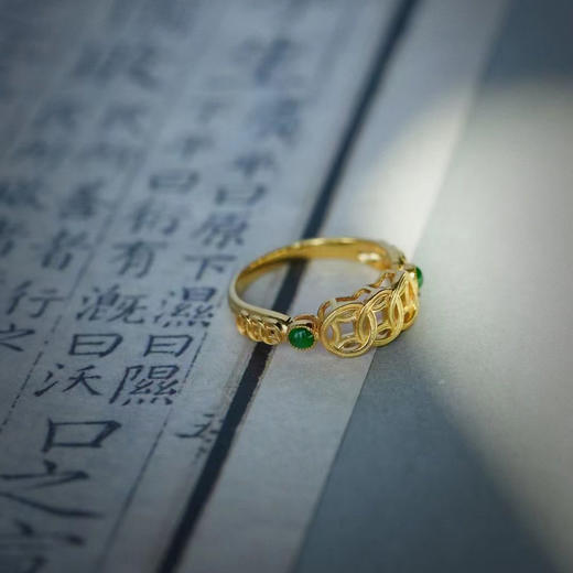 龢盒原创 中性风18k金镶翡翠铜钱戒指 商品图0