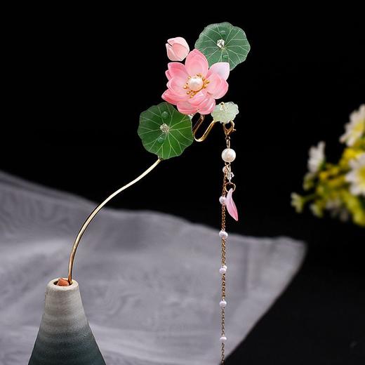 新中式古风旗袍琉璃荷花流苏步摇发簪精致超仙气质日常百搭发簪 商品图3