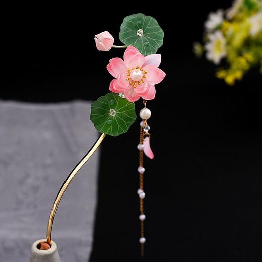 新中式古风旗袍琉璃荷花流苏步摇发簪精致超仙气质日常百搭发簪 商品图4