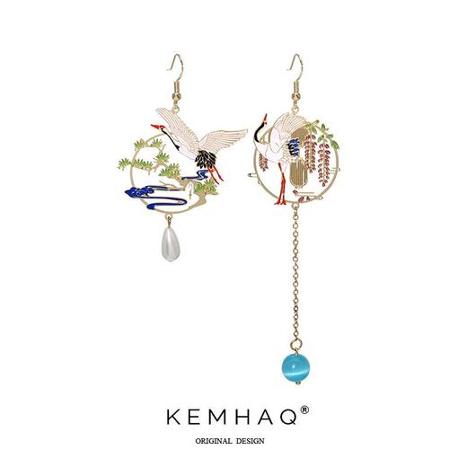 新款潮国风飞鹤不对称复古银耳钉气质长款耳夹女 商品图0