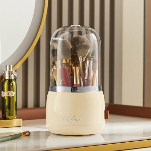 ALBB-新桌面妆品收纳盒纸巾盒垃圾桶刷筒桶奶油色系奶黄色 商品图1