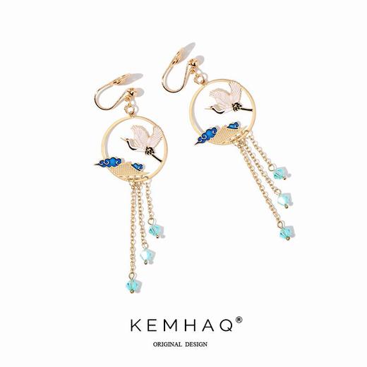 新款潮国风飞鹤不对称复古银耳钉气质长款耳夹女 商品图8