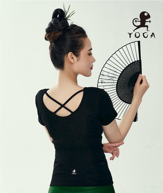 壁虎瑜伽【2310SY245】棉美背螺纹短袖（一体式胸垫）（5天发货） 商品图2