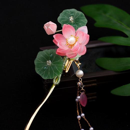 新中式古风旗袍琉璃荷花流苏步摇发簪精致超仙气质日常百搭发簪 商品图2