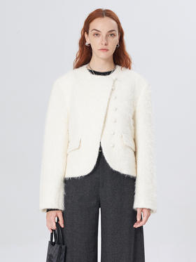 Self Who羊毛呢短款小香风外套女秋冬2023新款白色气质名媛小个子