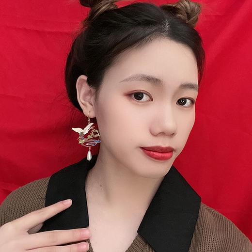 新款潮国风飞鹤不对称复古银耳钉气质长款耳夹女 商品图1