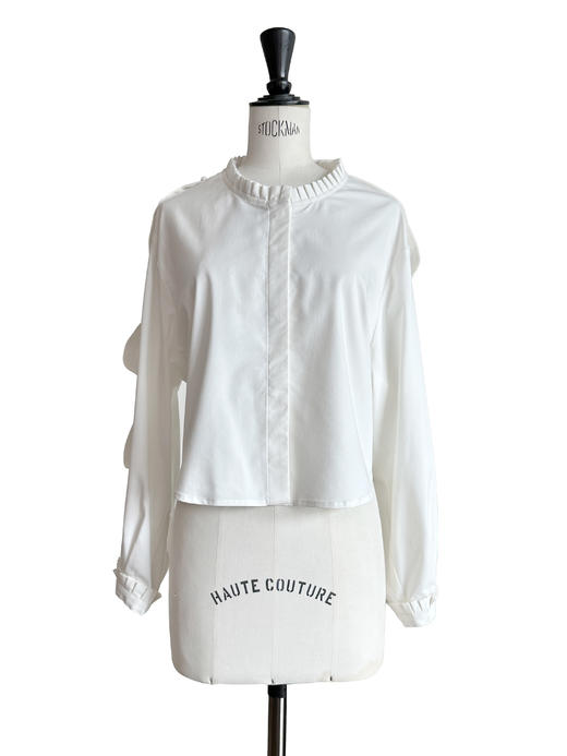 TYNVIE 纽扣装饰廓形长袖上衣-白色 商品图0