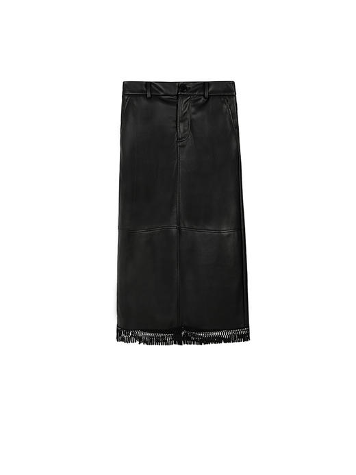 Self Who环保蛋白皮黑色半身裙女秋冬2023新款直筒显瘦后开叉裙子 商品图4