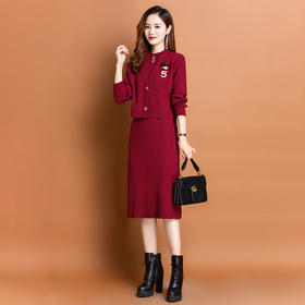 秋冬厚款，中长款针织修身显瘦连衣裙两件套CC-DZX-9830