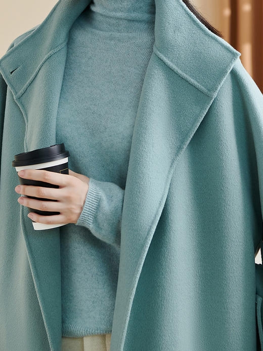 米思阳2025冬季新款简约大方毛呢外套纯色双面呢100%羊毛大衣0953 商品图4