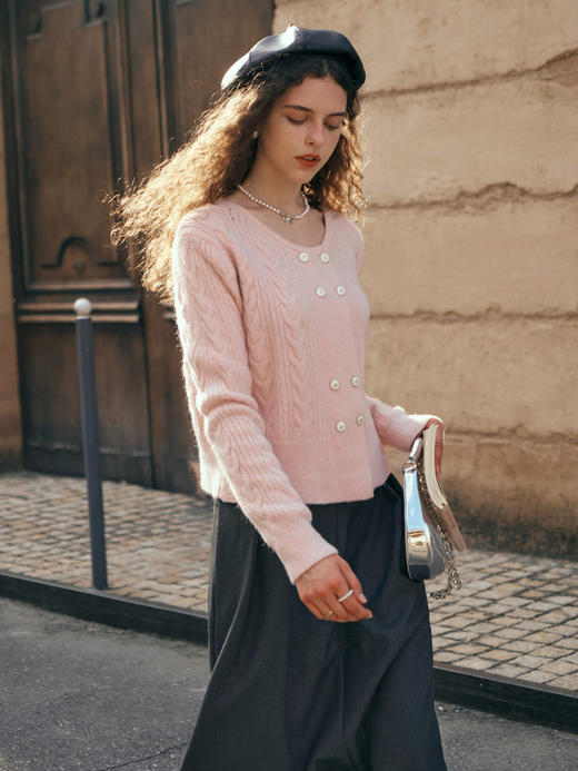 OLrain欧芮儿毛衣外套女初秋2023年新款法式设计感双排扣针织上衣 商品图0