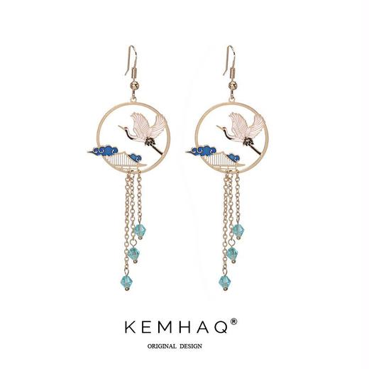 新款潮国风飞鹤不对称复古银耳钉气质长款耳夹女 商品图5