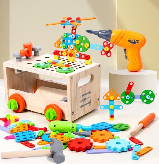【母婴】儿童木制拧螺丝组装拆卸拼装工具箱电钻宝宝动手能力早教益智玩具 商品图0