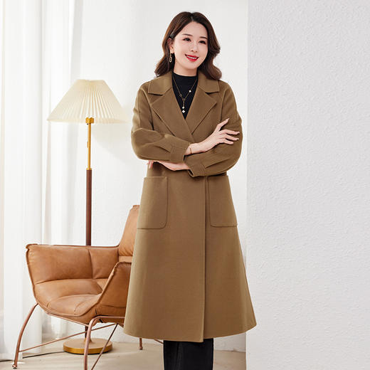 HR WL82129-19羊毛大衣气质翻领遮肉显瘦纯色毛呢外套 商品图4