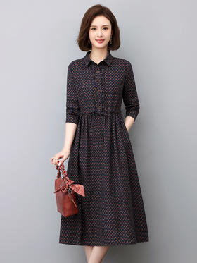 秋季新款，中长款韩版气质减龄波点长袖连衣裙HR-WJ23099