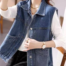 百媚生 牛仔马甲背心口袋宽松马夹外套X103