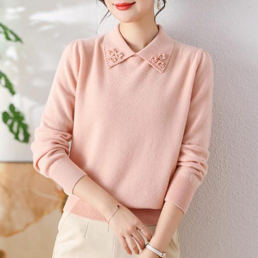 宽松保暖，100纯羊毛衫女装秋冬毛衣中年妈妈套头短款打底衫CC-108-98867 商品图1