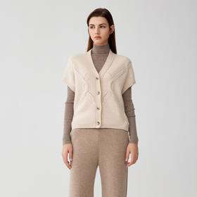 【纯羊绒镂空短袖V开衫马甲】羊绒世家秋冬新品女士新品100%山羊绒外套