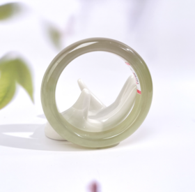 和田玉手镯-翠青飘紫宽条