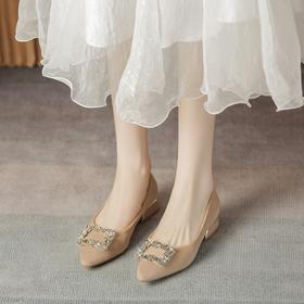 ZHR时尚水钻浅口单鞋女低跟尖头单鞋女黑色鞋子女秋季新娘鞋婚鞋