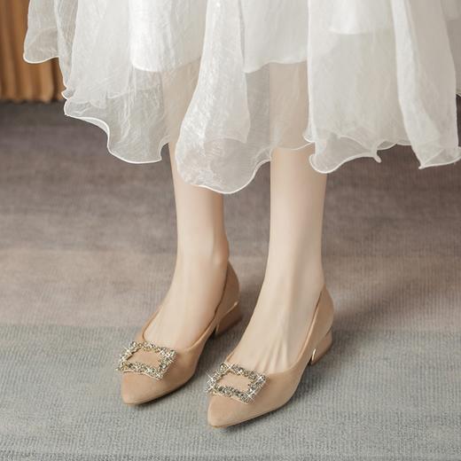 ZHR时尚水钻浅口单鞋女低跟尖头单鞋女黑色鞋子女秋季新娘鞋婚鞋 商品图0