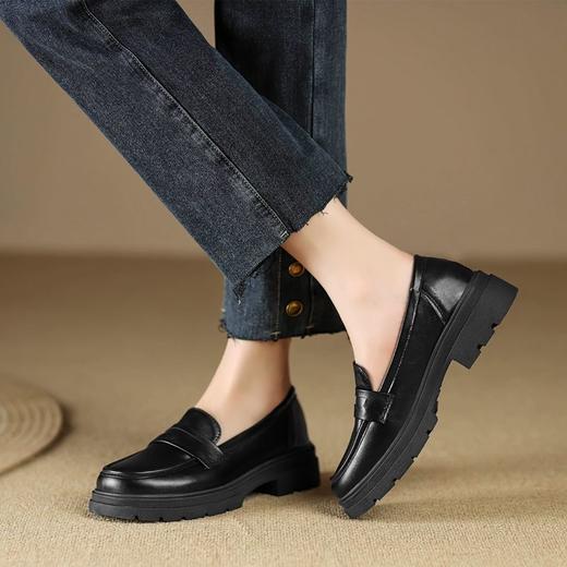 ZHR英伦风乐福鞋厚底女鞋秋季2023超软一脚蹬黑色小皮鞋jk鞋百搭 商品图4