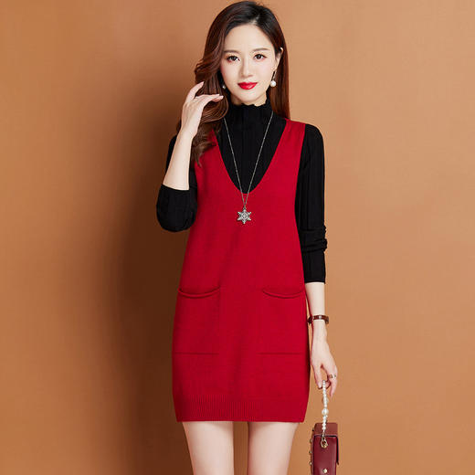 秋冬新款，中长款毛衣女遮屁股洋气打底针织上衣背心裙子两件套CC-XX-3629 商品图1