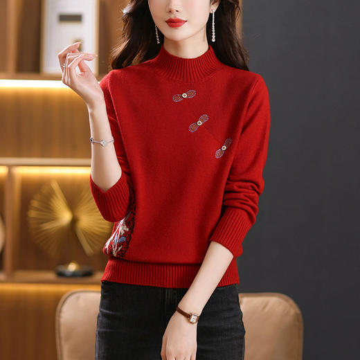 国风刺绣半高领毛衣，妈妈新款秋冬打底衫中年女士洋气上衣CC-21-183 商品图3