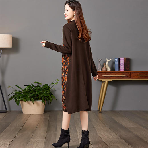 时尚气质，新款宽松大码中长款打底毛衣裙子印花拼接针织连衣裙CC-E-7825 商品图3