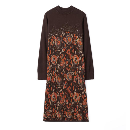 时尚气质，新款宽松大码中长款打底毛衣裙子印花拼接针织连衣裙CC-E-7825 商品图4