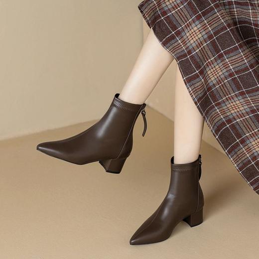 ZHR法式小高跟鞋粗跟短靴鞋子女靴子鞋时尚女鞋瘦瘦靴子女鞋 商品图3