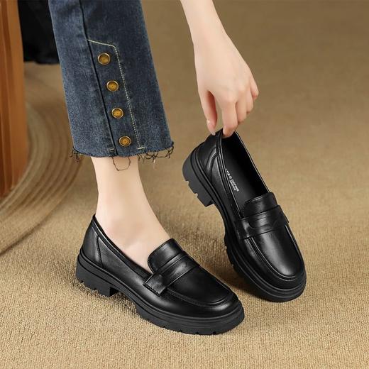ZHR英伦风乐福鞋厚底女鞋秋季2023超软一脚蹬黑色小皮鞋jk鞋百搭 商品图3