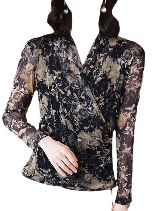 丁摩 网纱上衣女四季春秋新款新款新款上档次打底衫女洋气小衫短款T恤3ZF-MZ801314 商品图4