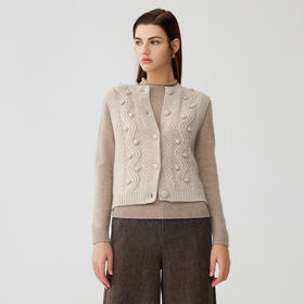 【粗棒针无袖针织外套】羊绒世家秋冬新品女士100%山羊绒针织小外套